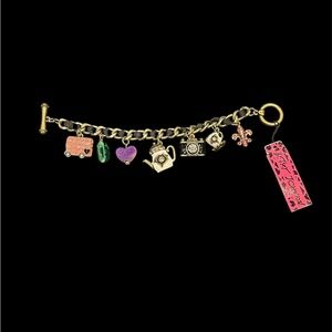 Betsey Johnson Gold Charm Bracelet with Multicolor Charms